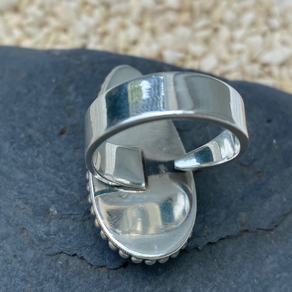 K2 Jasper Gemstone white Granite & Azurite, Statement ring, .925 Sterling Silver - Picture 4 of 7